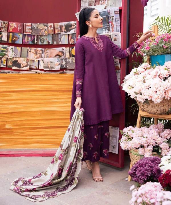 3- Piece Embroidered Dhanak Dress with Wool Shawl