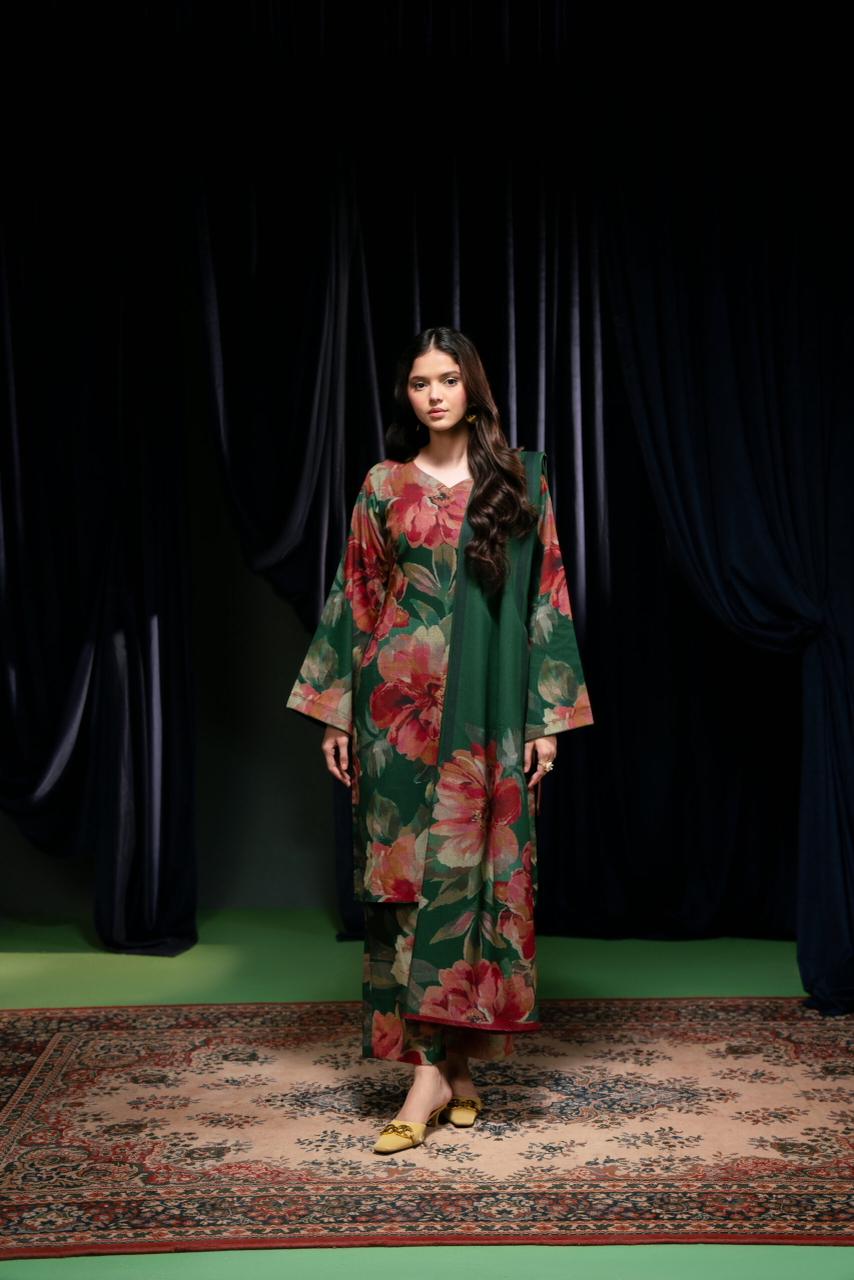 3- Piece Lawn Embroidered Dress With Lawn Dupatta